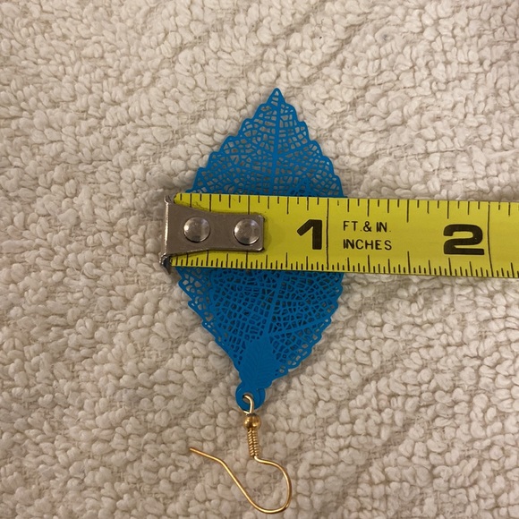 Blue Aquamarine Double-Leaf Lightweight Sexy Drop Earrings Dressy or Casual - Picture 7 of 7